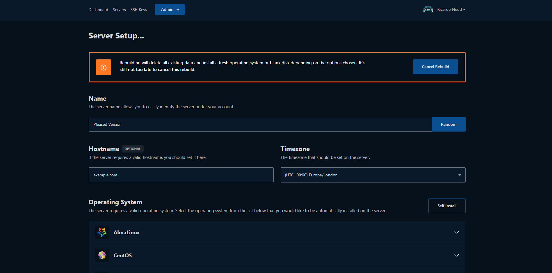 Game server dashboard